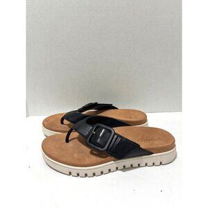 Vionic Women's Uptown Marin Toe Post Thong Sandal black leather size 8.5